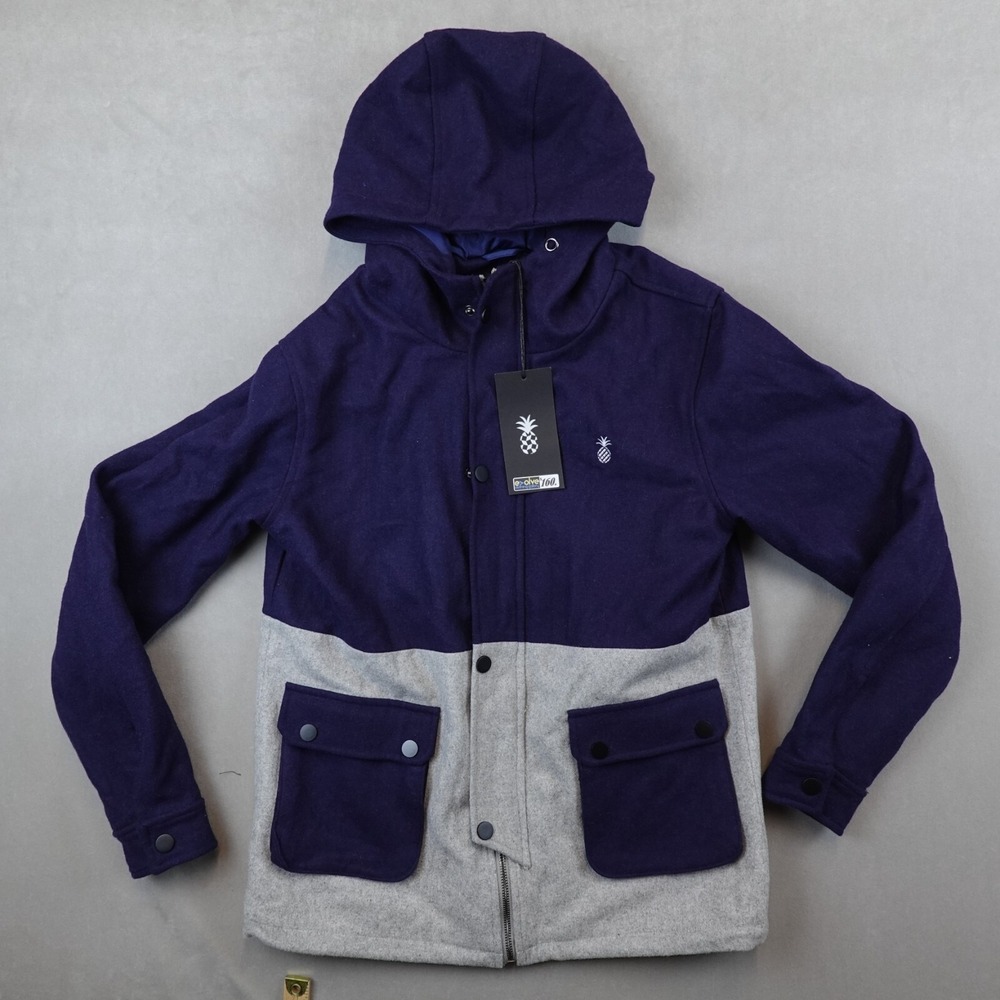 QILO Two Tone Retro Windbreaker Parka Jacket Wool Blue Gray Full Zip Small NWT